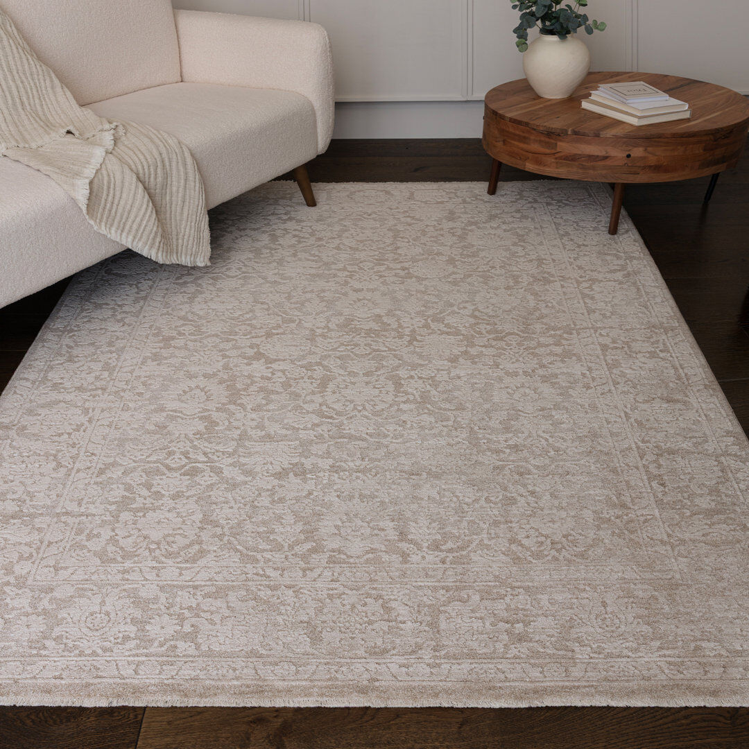 Latitude Run Asiatic Laurent Damask Border Beige Area Rug Beige Rectangle 200 x 300 cm