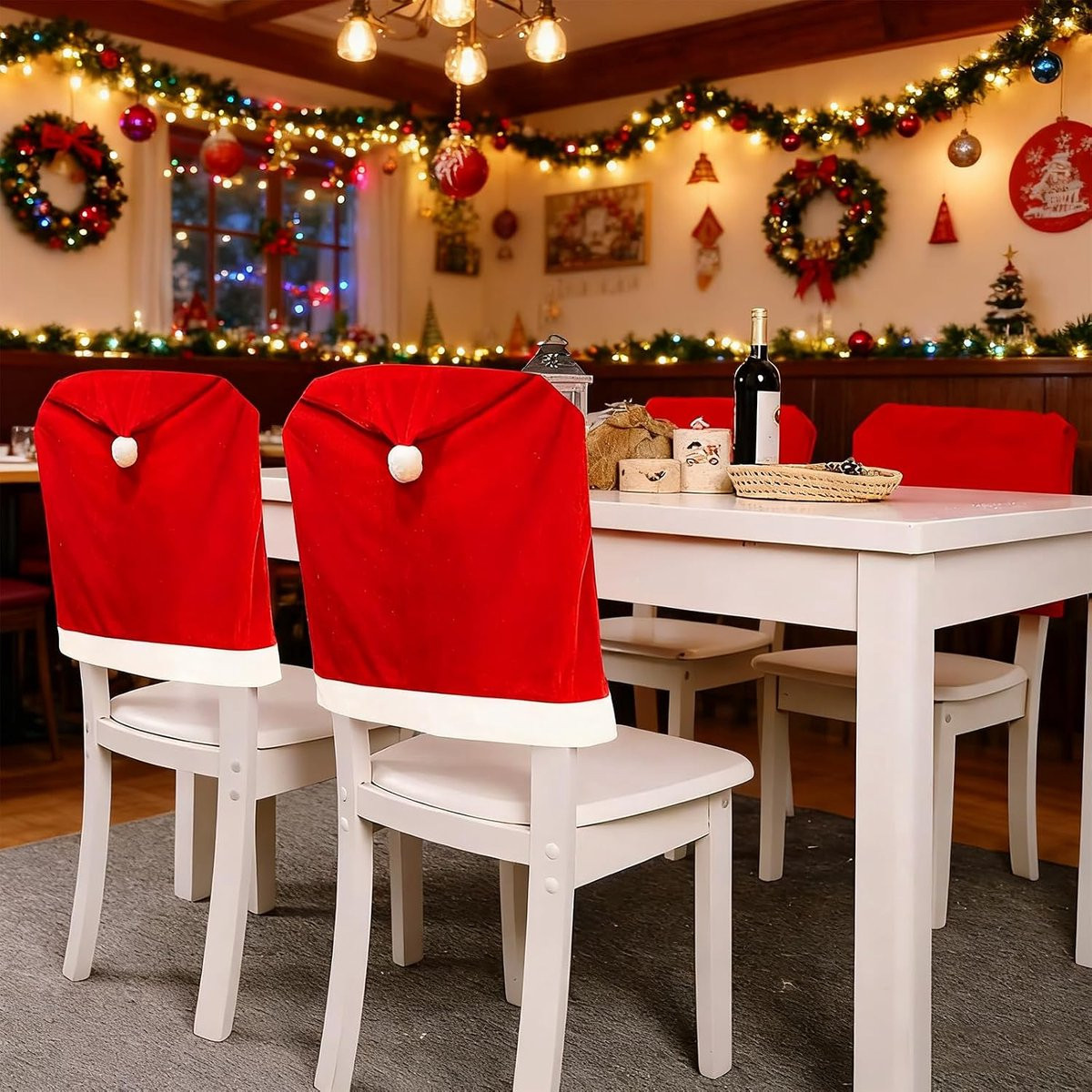 Set van 6 universele wasbare stretch eetkamerstoelhoezen voor decoratie