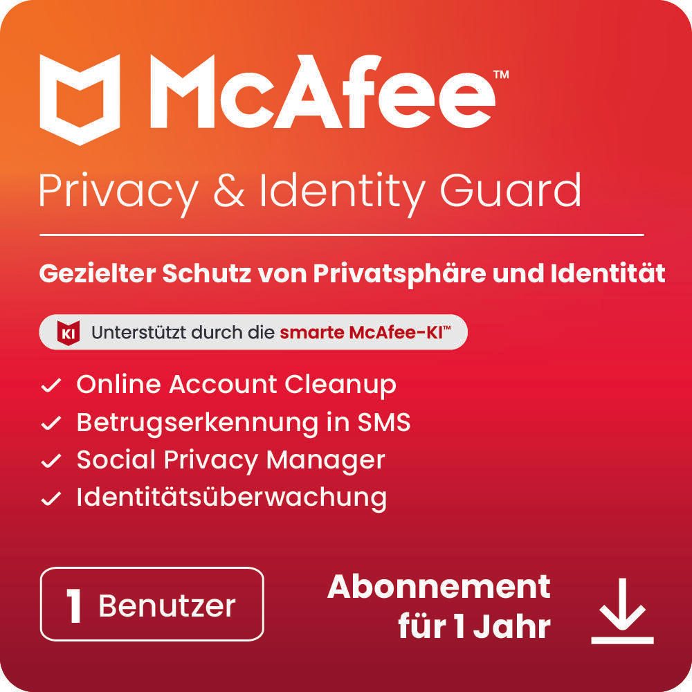 McAfee Privacy & Identity Guard - Abonnement-Lizenz (1 Jahr) - Download - Win, Mac, Android, iOS - Deutsch - R MPG31MNRURDDD