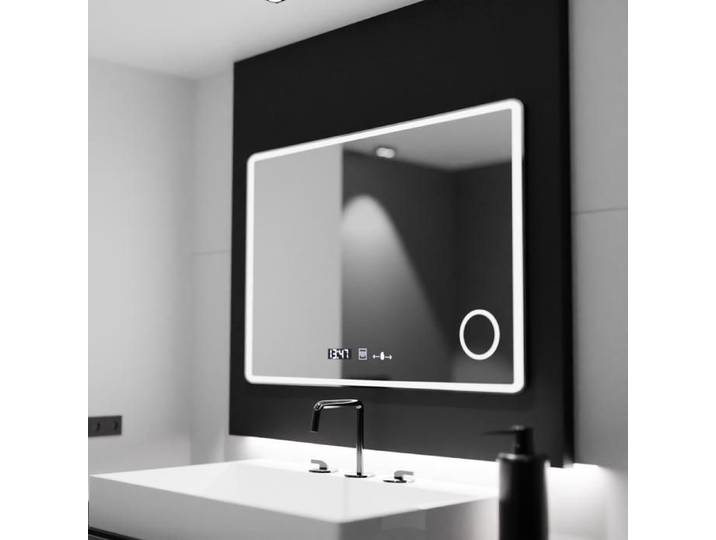 Miroir de Salle de Bain Alessandro Design 100x60cm LED Desembuage Thermometre et Horloge