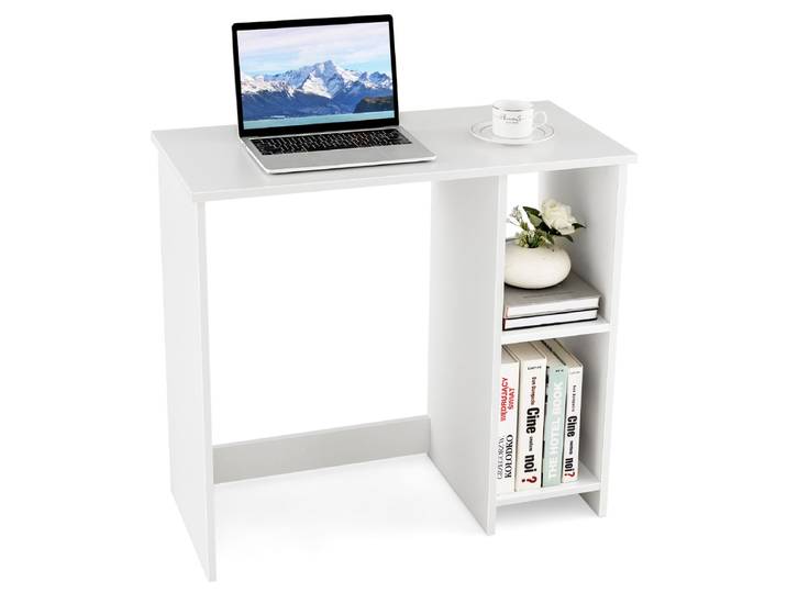 Klein Computerbureau 80 cm Lang Thuiskantoor voor Kleine Ruimtes Bureau met 2 Compartimenten Moderne Eenvoudige Laptoptafel Wit