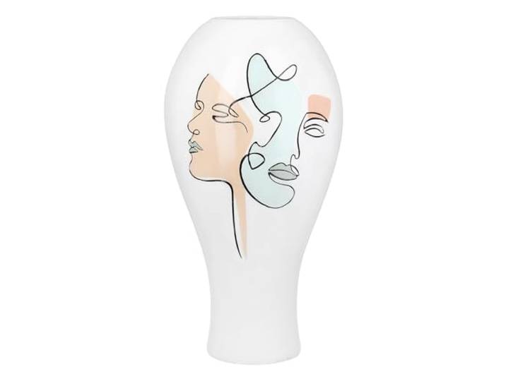 Casablanca Voir Vase décoratif en résine synthétique Blanc Motif Visage Hauteur 36 cm Diamètre 19 cm