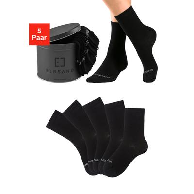 Socken ELBSAND, Damen, Gr. 35-38, Sockengröße, schwarz (5x schwarz), Elasthan, Polyamid, unifarben, normal, Socken Socken, verpackt in praktischer Metalldose