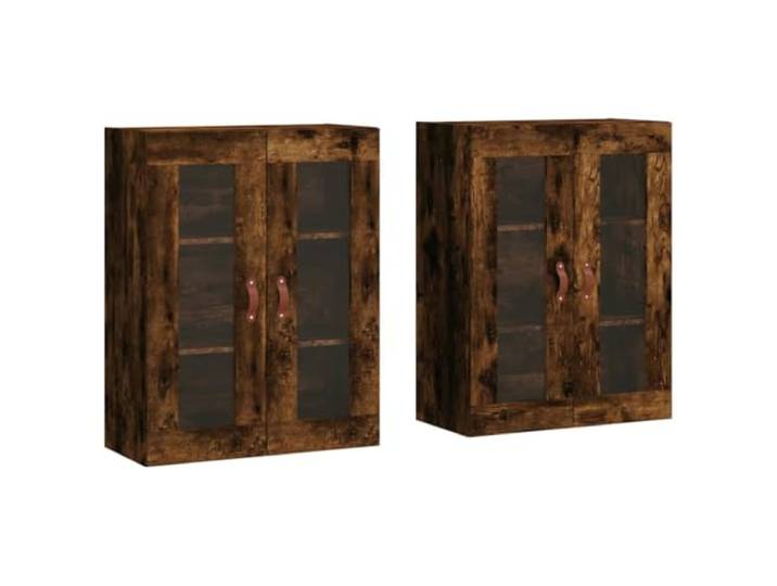 Kaorsrow Wandschrank 2er Set Räuchereiche Holzwerkstoff 69,5x34x90cm Platzsparende Hängeschränke mit Glastüren für Wohnzimmer und Flur, ideal zur eleganten Präsentation Ihrer Alltagsdinge.