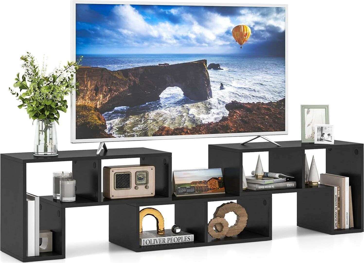 Costway TV-meubel 3-delig zwart, multifunctionele TV-kast en boekenkast voor televisies tot 65 inch
