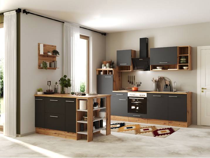 Cuisine îlot Hilde variante B 280cm Gris/Gris