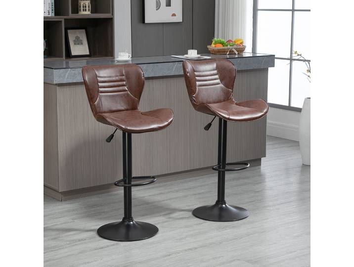 HOMCOM Tabourets Bar Pivotants Simili Cuir Réglables Marron (Set 2)