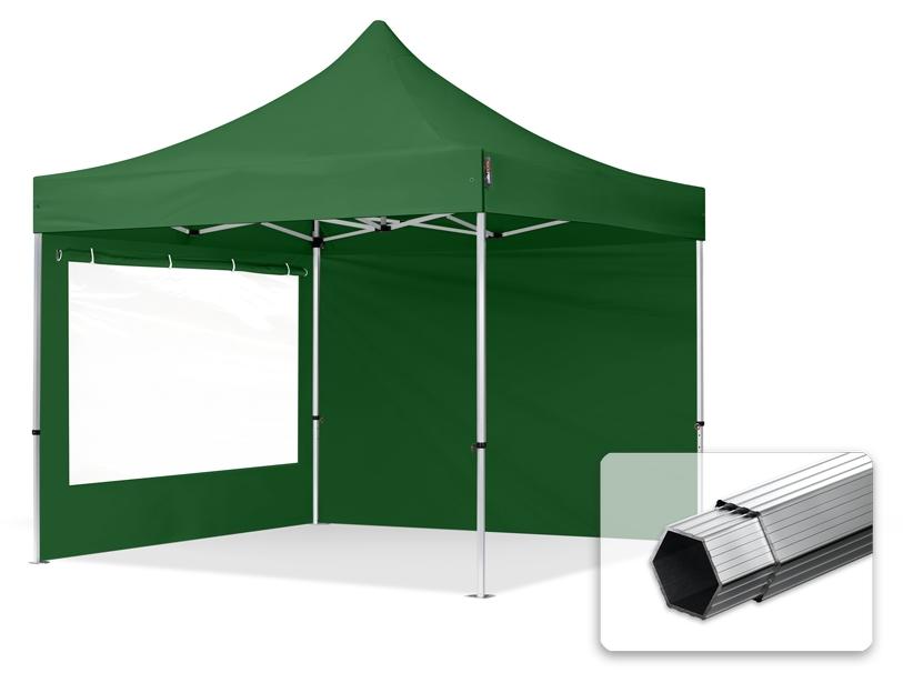 TOOLPORT Faltzelt PROFESSIONAL 3x3 m - mit 2 Seitenteilen (Panoramafenster) Faltpavillon ALU grün