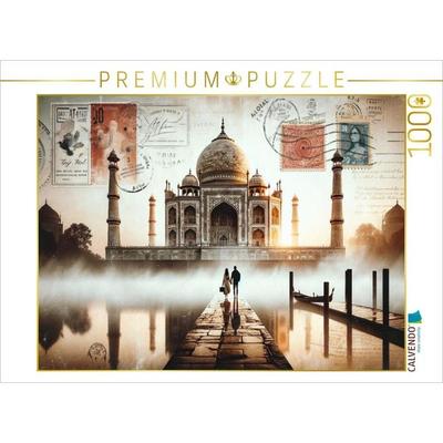 CALVENDO Puzzle Morgendämmerung am Taj Mahal: Eine KI-kreiertes Porträt der Liebe | 1000 Teile Lege-Größe 64x48cm Foto-Puzzle für glückliche Stunden