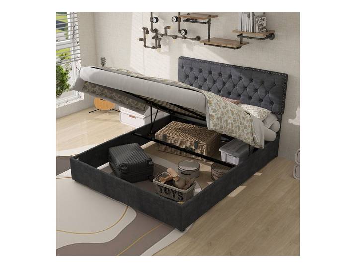 OYRREU Stauraumbett soft headboard multifunctional high box bed body with pneumatic rod