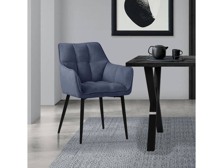 ML-Design Esszimmerstuhl aus Frotteestoff, Blau, mit dickem gepolsterter Sitz