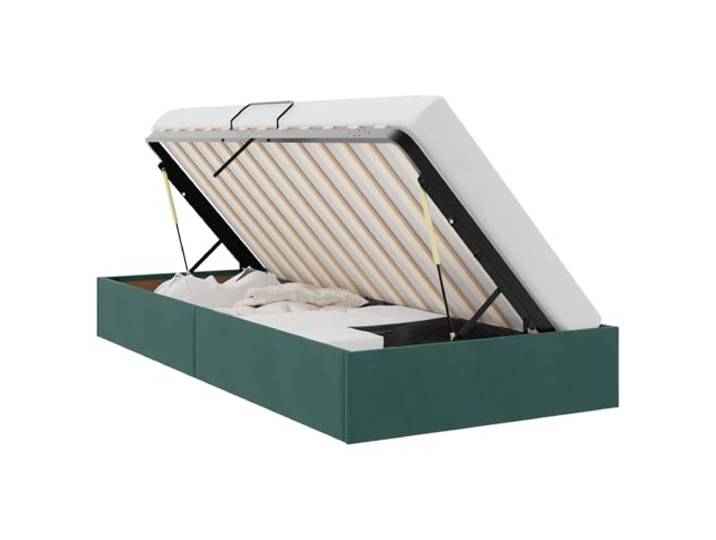 hliofuir Ottoman Bettgestell 100x200 Samt Bett Rahmen mit Stauraum Grün Kompakter Polsterbettrahmen mit hydraulischem Lift und weichem Samtbezug für mühelosen Stauraum im Schlafzimmer.