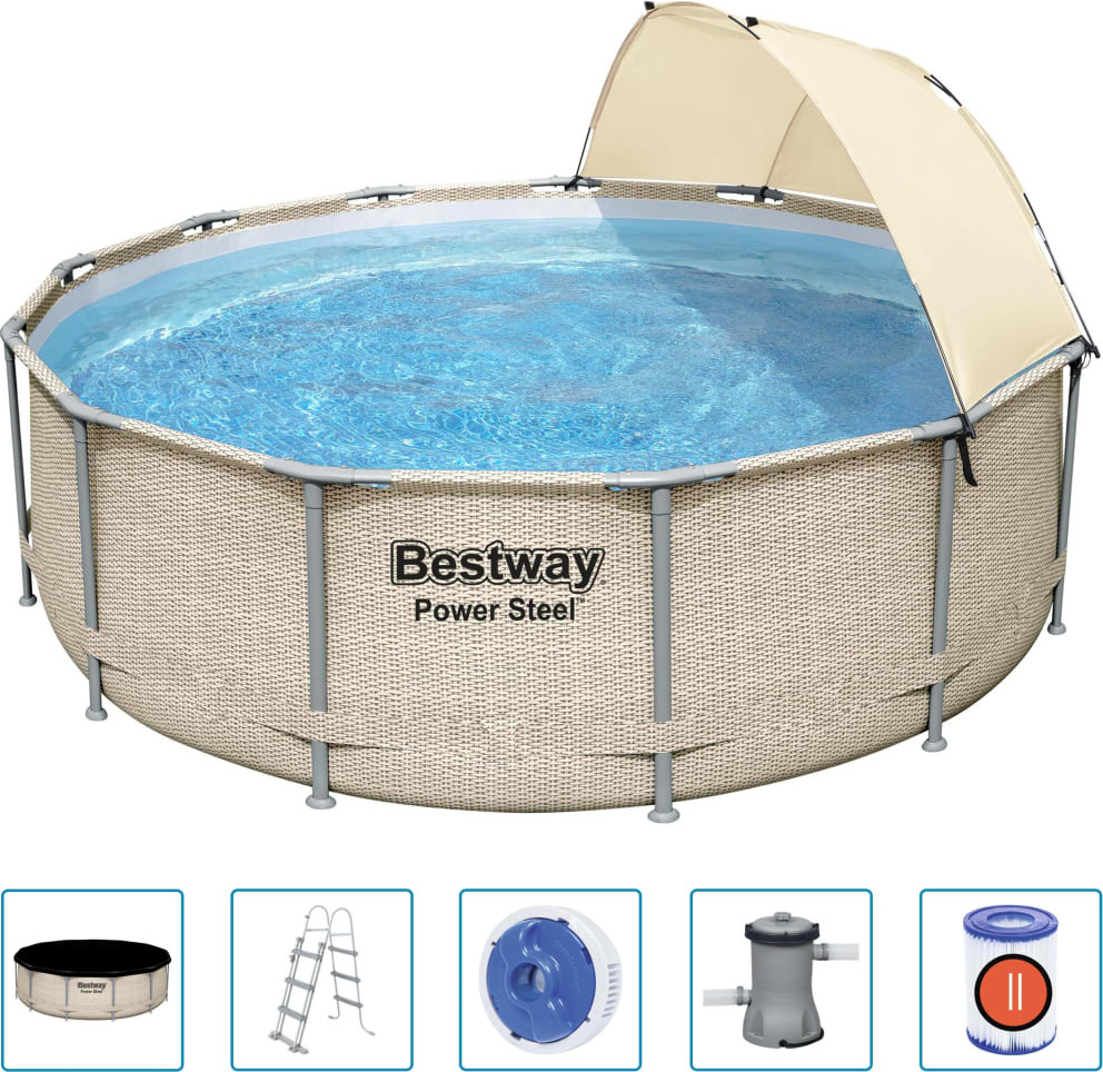 Bestway Power Steel Swimmingpool Set mit Dach 396x107 cm