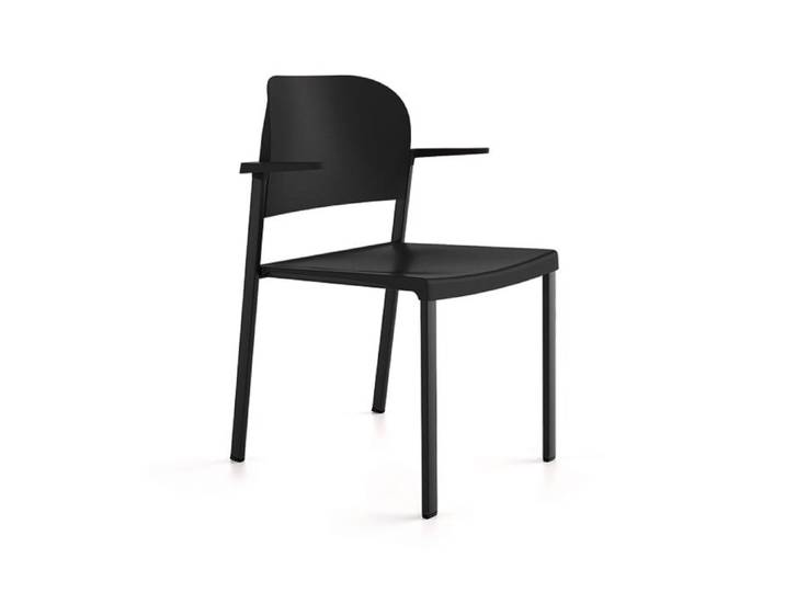 4-Fuss Stühle IBEBI Bio Schwarz mit Fixarmlehnen, Neu – Perfekt für Büro und Empfang