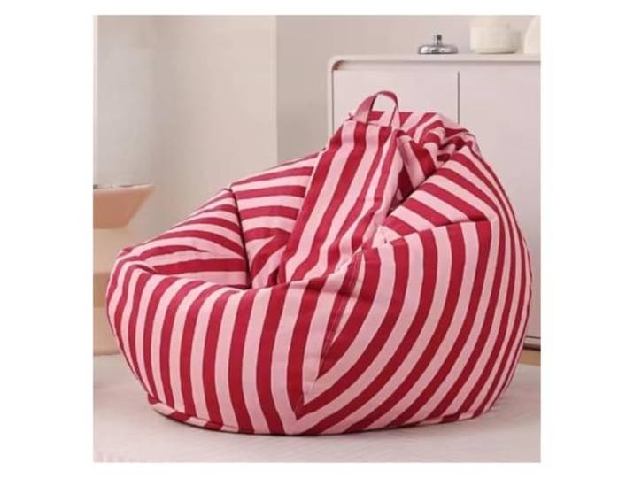 KUNYOS Sitzsack-Bezug, gestreift, beflockter Eck-Pouf-Sitzsack(Red,D70cm-cover-kids)