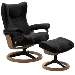Stressless Sessel mit Hocker Wing Signature Leder Schwarz Batick Black S (Small)