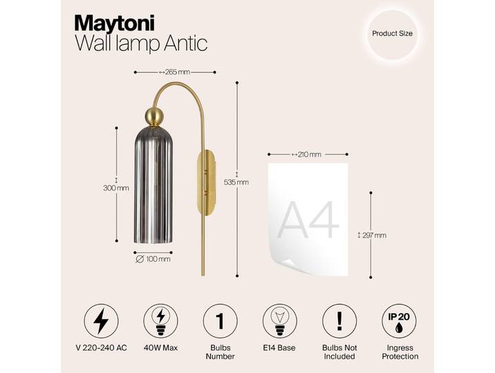 Maytoni Wandlampe Antic, messing / gold, für Wohn- / Esszimmer, Glas, Modern, Wandleuchte, Wandlampe Innen