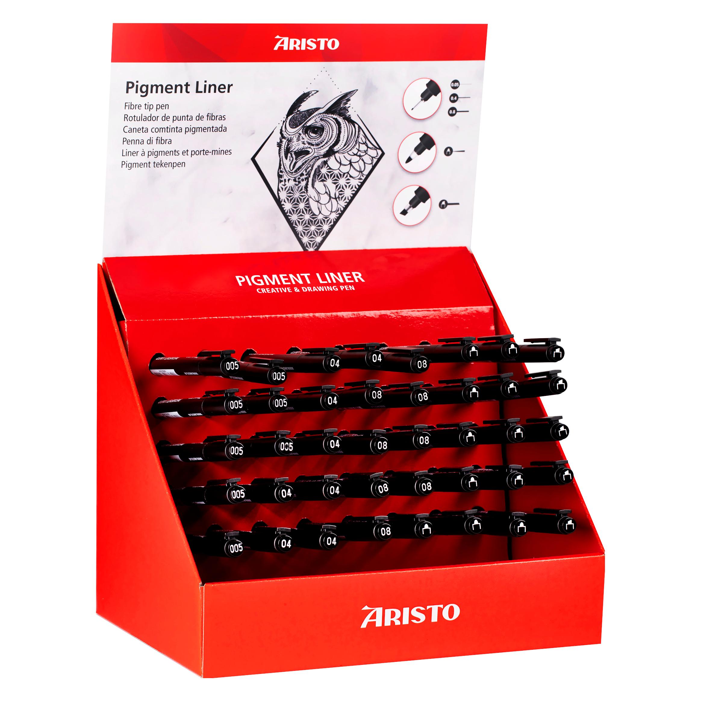 Aristo Pigmentliner Display für Kreativ Bedarf, 40 Stk. je 8 x 0.05/0.4/0.8/Rund/Keil (VD23045)