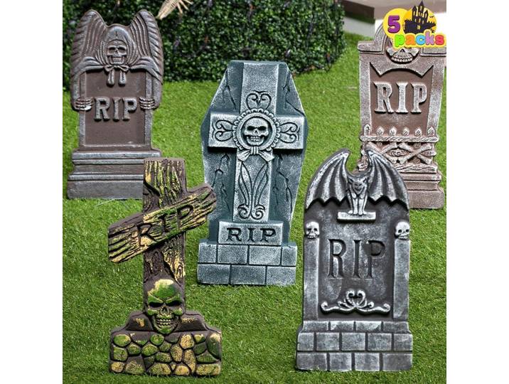 Halloween Dekoration 5-teiliges Set Grabsteine 43 cm, Mehrfarbig, Kunststoff, 5x3x43 cm, Dekoration, Dekofiguren & Skulpturen, Dekoobjekte