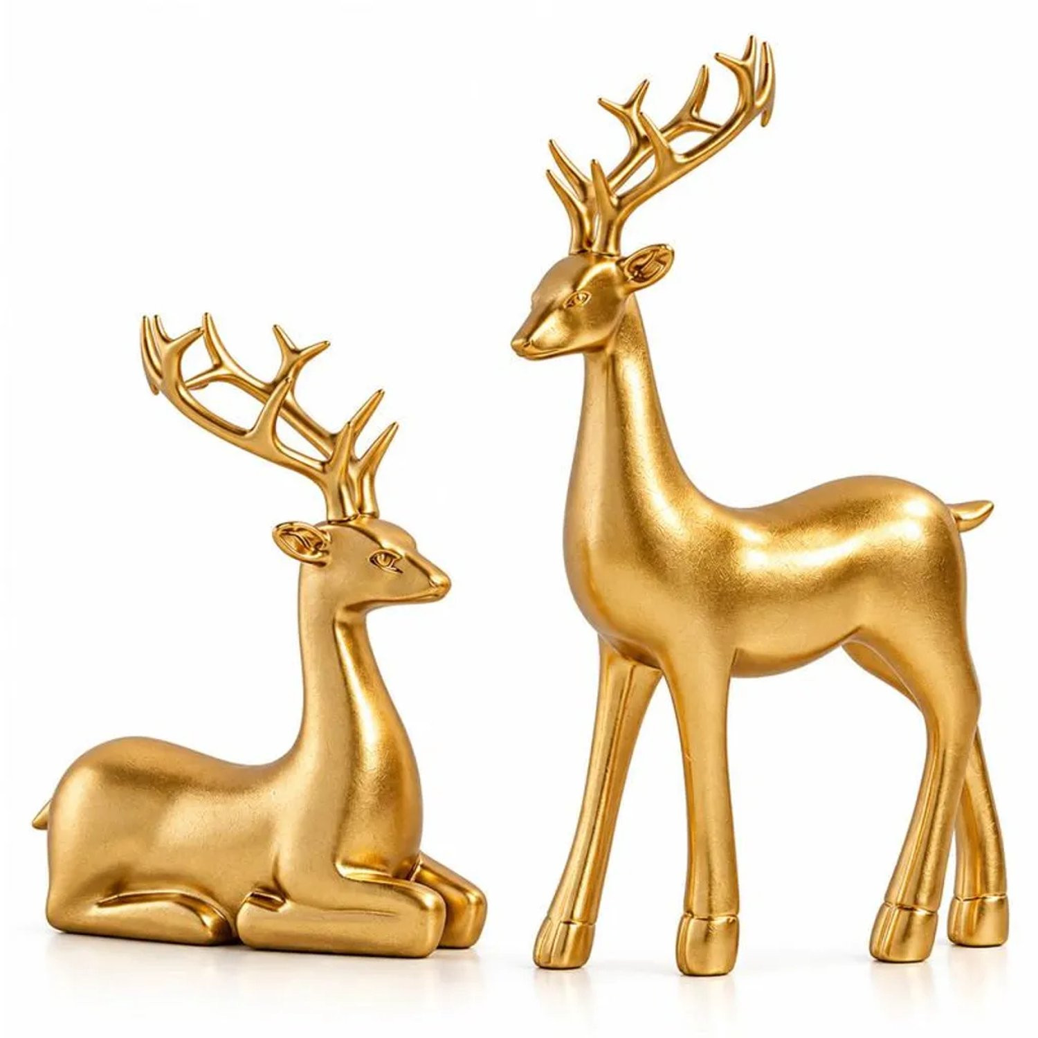 Set van 2 goudkleurige hertenbeeldjes van hars voor decoratie op tafel