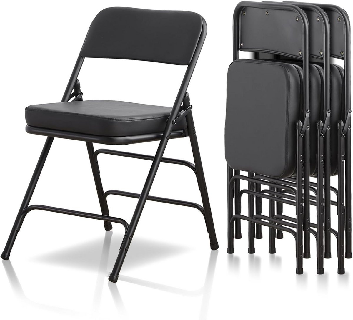 4-pack Comfortabele Opvouwbare Klapstoelen met Extra Dikke Gewatteerde Zitting