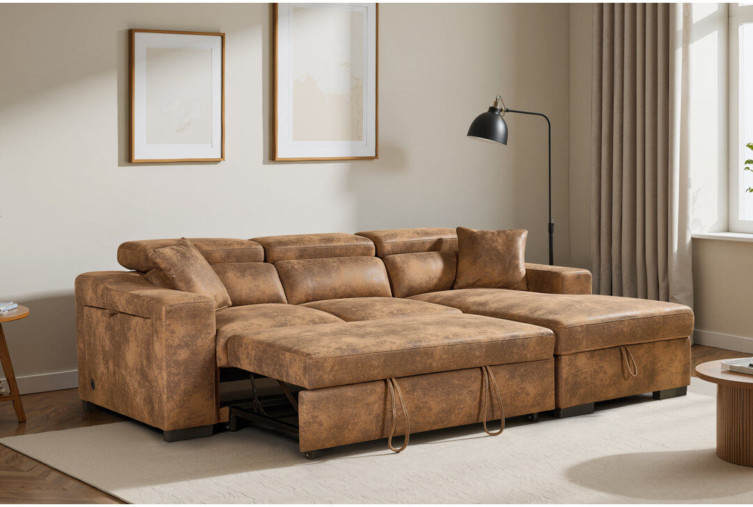 Latitude Run 4 Seater Sofa Bed Brown Microfiber / Microsuede 97cm H X 260cm W X 161cm D