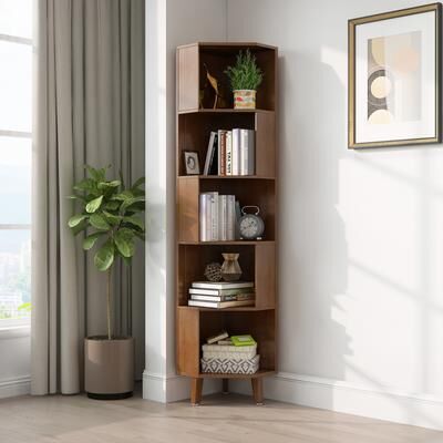 BALANBO Tall Corner Bookcase, Corner Shelf, Multifunctional Bookshelf