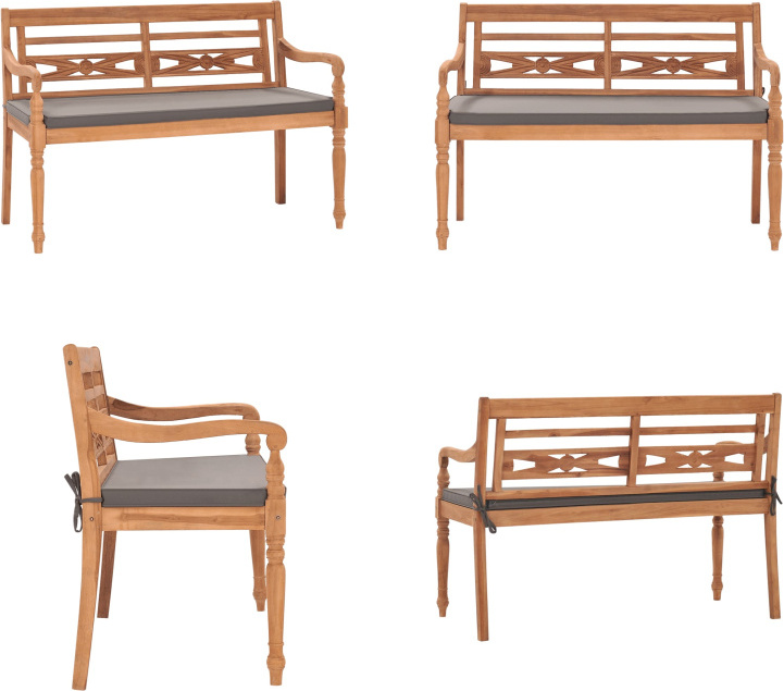 vidaXL Batavia Bank mit Dunkelgrauem Kissen 120 cm Teak Massivholz - Bank - Bänke - Holzbank - Holzbänke