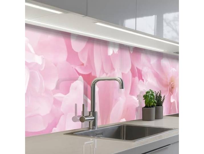 KitchenYeah© Küchenrückwand Selbstklebende Kitchen Wall Protector Küchen 80x500 cm - Rückenwand Küchenfronten Küchenrückwände Küche Wand Blütenpracht - Blumen - Rosa - Pfingstrose