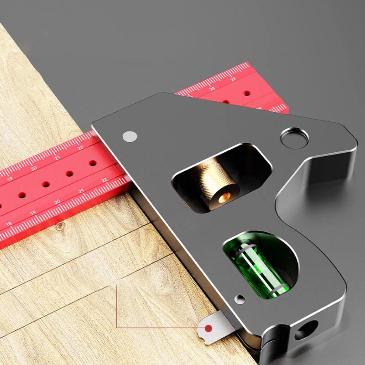 INF Règle d'angle multifonction 300mm - Base en alliage d'aluminium épaissie, Guide pliable de positionnement, Échelle métrique