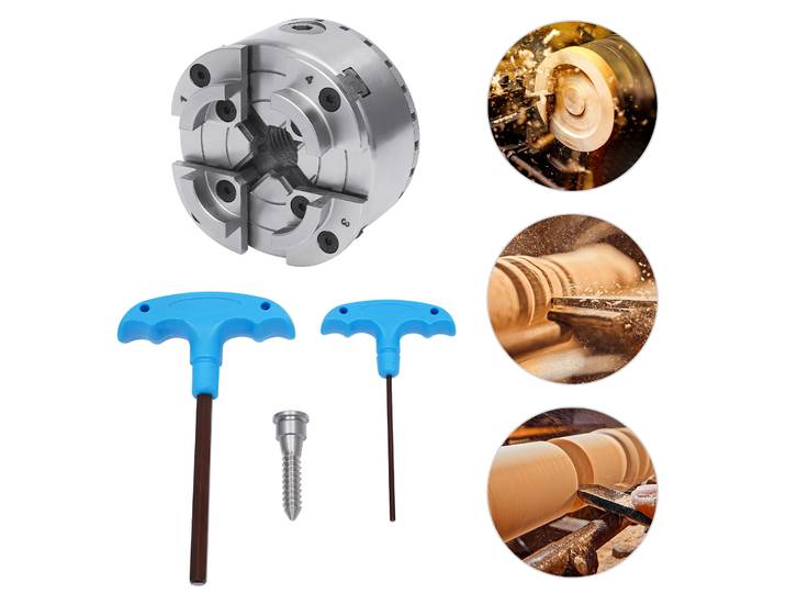 Mandrin auto-centrant à 4 mâchoires pour tours à bois KP96 - Outils de mandrin compacts à filetage M33 Plage de serrage 96-125 mm 3000 tr/min avec 2 clés