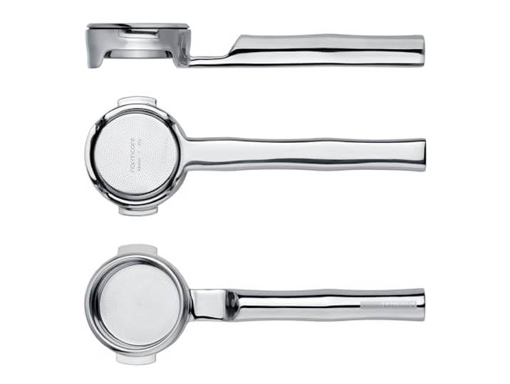 Normcore 58 mm Bodenloser Siebträger aus Voll-Edelstahl mit 180° Lay-Flat Griff – Passend für E61, ECM, Rocket, Flair 58, Profitec – 18 g High-Extraction Sieb, inkl. Puck Screen & 200 Papierfilter