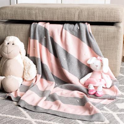 SAFAVIEH Bubble 32 x 40 Inch Cotton Stripe Baby Throw, Grey and Pink