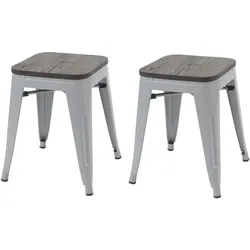 Proregal 2er-Set Hocker inkl. Holz-Sitzfläche | Metall, Industriedesign, stapelbar | Grau | Metallhocker Sitzhocker