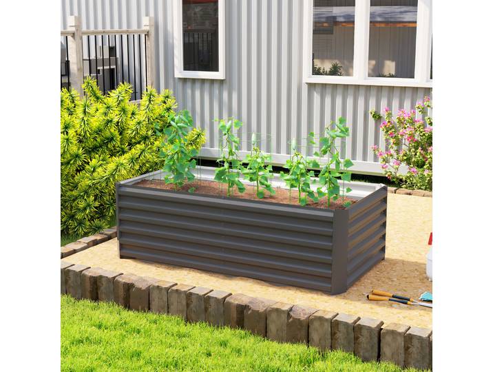 Outsunny Bac Potager Surélevé 180x90x57.5 cm Gris Foncé