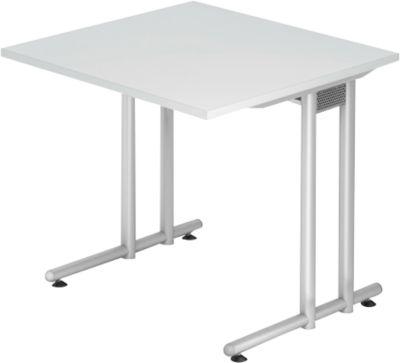 Schreibtisch JENA, C-Fuß, Rechteck, B 800 x T 800 x H 720 mm, Gestell alusilber, lichtgrau