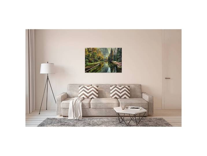 Impression sur toile Mountain River Polyester PVC / Épicéa Vert 90 x 60cm
