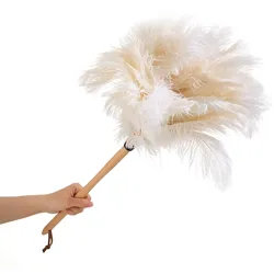 Home Nature Wohnkonzept Staubwedel weiß Federwischer Holzgriff Reinigungsbürste Haushaltsreiniger 75 cm
