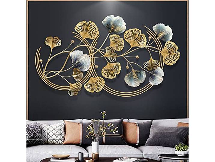 LIUSHI Wanddeko Metall Groß, Wandbilder Wohnzimmer Schlafzimmer Kinderzimmer, 3D Ginkgo Biloba Wandskulpturen Deko Wanddekoration Modern Handgemachte