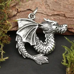Drachensilber Schmuck Fuchor Drache Kettenanhänger 925 Silber - Silber