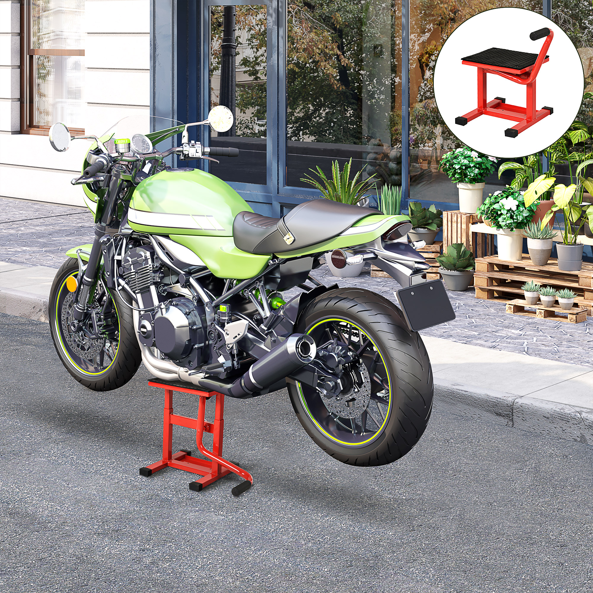 Durhand Cavalletto Alzamoto in Acciaio max 150kg con Superficie in Gomma e Manovella, 48x34x43 cm, Rosso Aosom