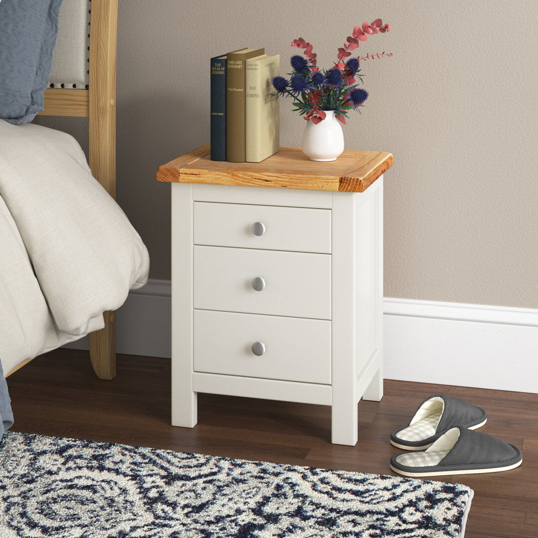Three Posts Genesee 45 cm W Bedside Table White/Satin Chrome 56cm H X 45cm W X 40cm D