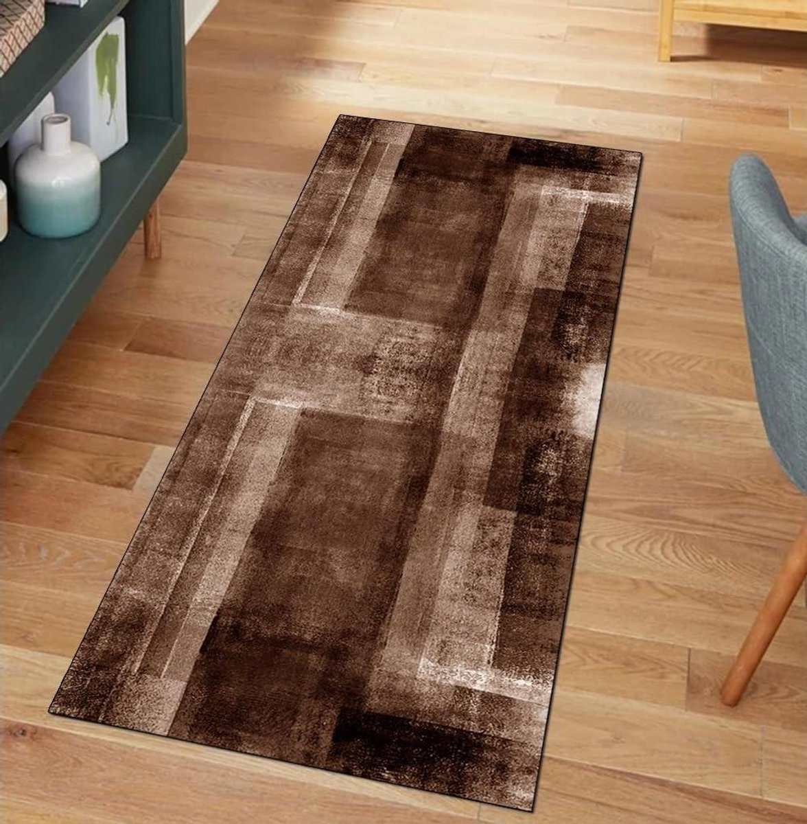 Bruin Keuken Loper Tapijt - Machinaal Wasbaar Vloerkleed voor Keuken, Hal of Badkamer - 80 x 300 cm