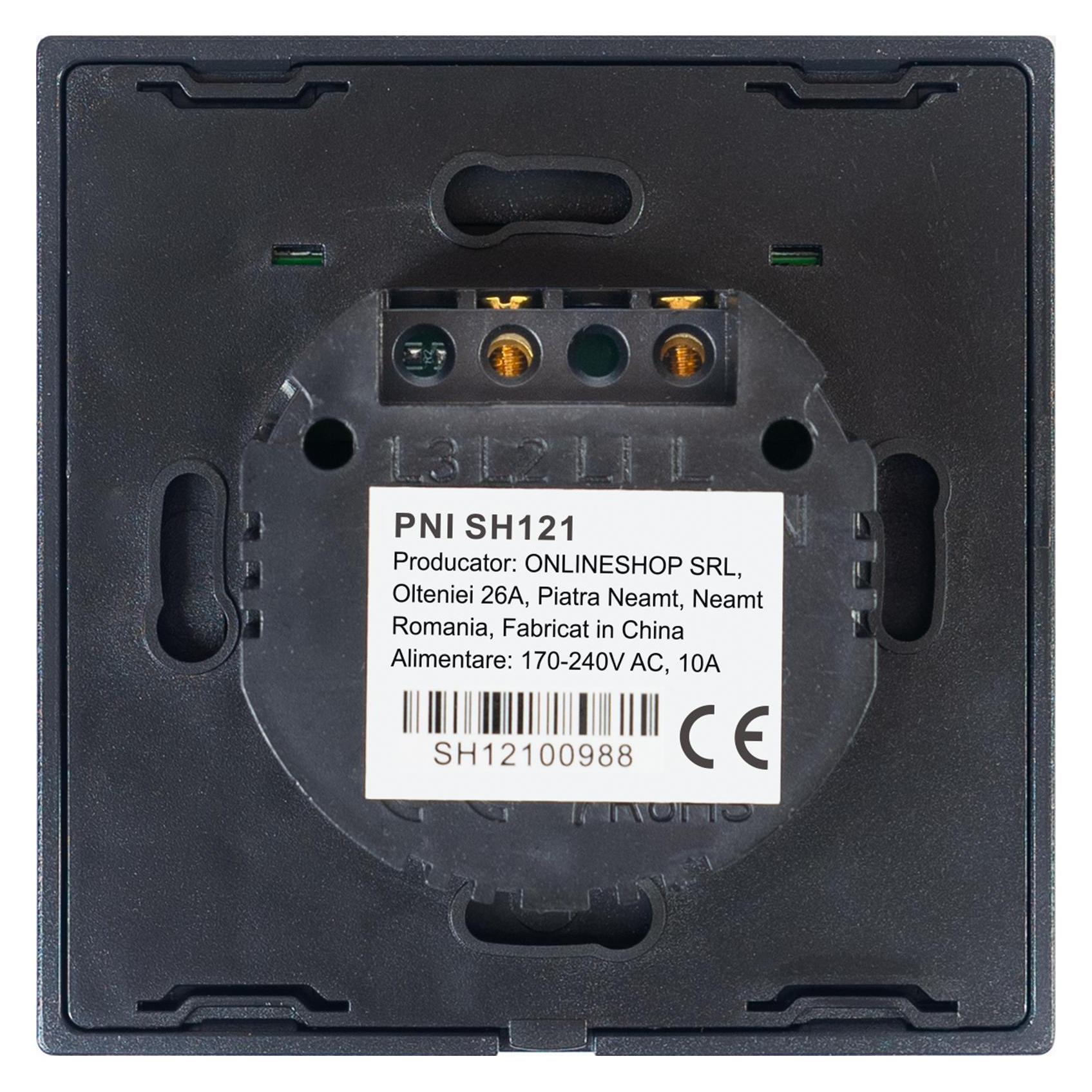PNI Einfacher Schalter mit Touch SH121, aus Glas, schwarz, mit LED-Anzeige, 10A 200W (43699513)