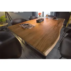 Massivholz Esstisch 140cm Wild-Akazie Baumkante Industrial Design 2,6cm Tischplatte