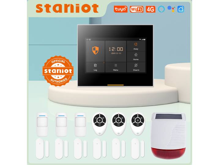 Système d'alarme de sécurité à domicile sans fil Ostaniot 4G 433 MHz alarme antivol WiFi intelligente avec prise en charge de la sirène solaire Tuya 200 accessoires