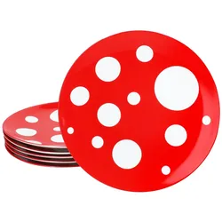 6x Pula rot Speiseteller Ø27cm Porzellan 6 Personen Platte groß Essteller Punkte