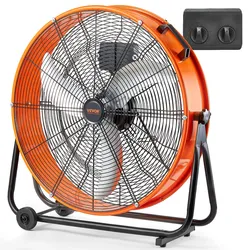 VEVOR Trommelventilator, 24 Zoll Bodenventilator, Industrieventilator mit 3 Gänge, 8600 CFM, 360° verstellbarer, Windmaschine, Hallenlüfter Trommelgebläse für Lager, Werkstatt, Fabrik, Keller