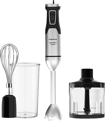 Batidora de mano - Taurus HBA2300X, 2300W, Función TURBO, Incluye vaso medidor 1 L, picador y emulsionador, Acero Inoxidable, Plateado