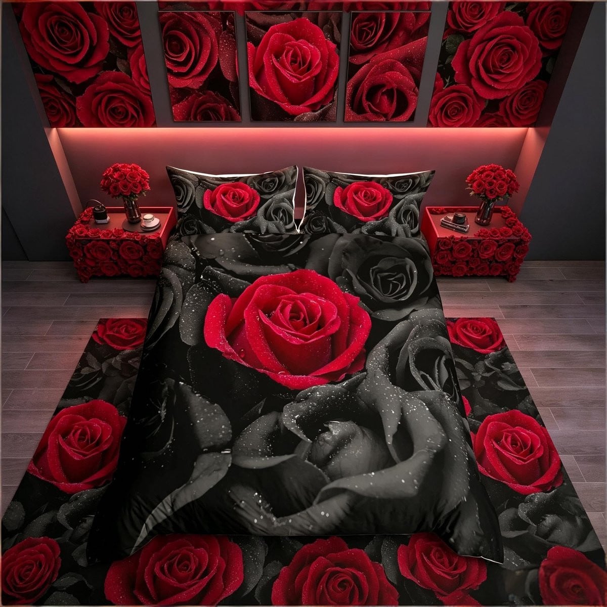 Omgoods Rozen Dekbedovertrek - Romantische 3D Bedsprei voor Jongeren - Super King